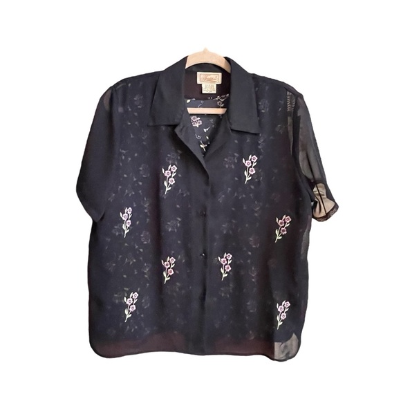 Tradition Vintage Navy Two Piece Blouse Set.Size Large-button up-Cami attached. - Picture 5 of 10